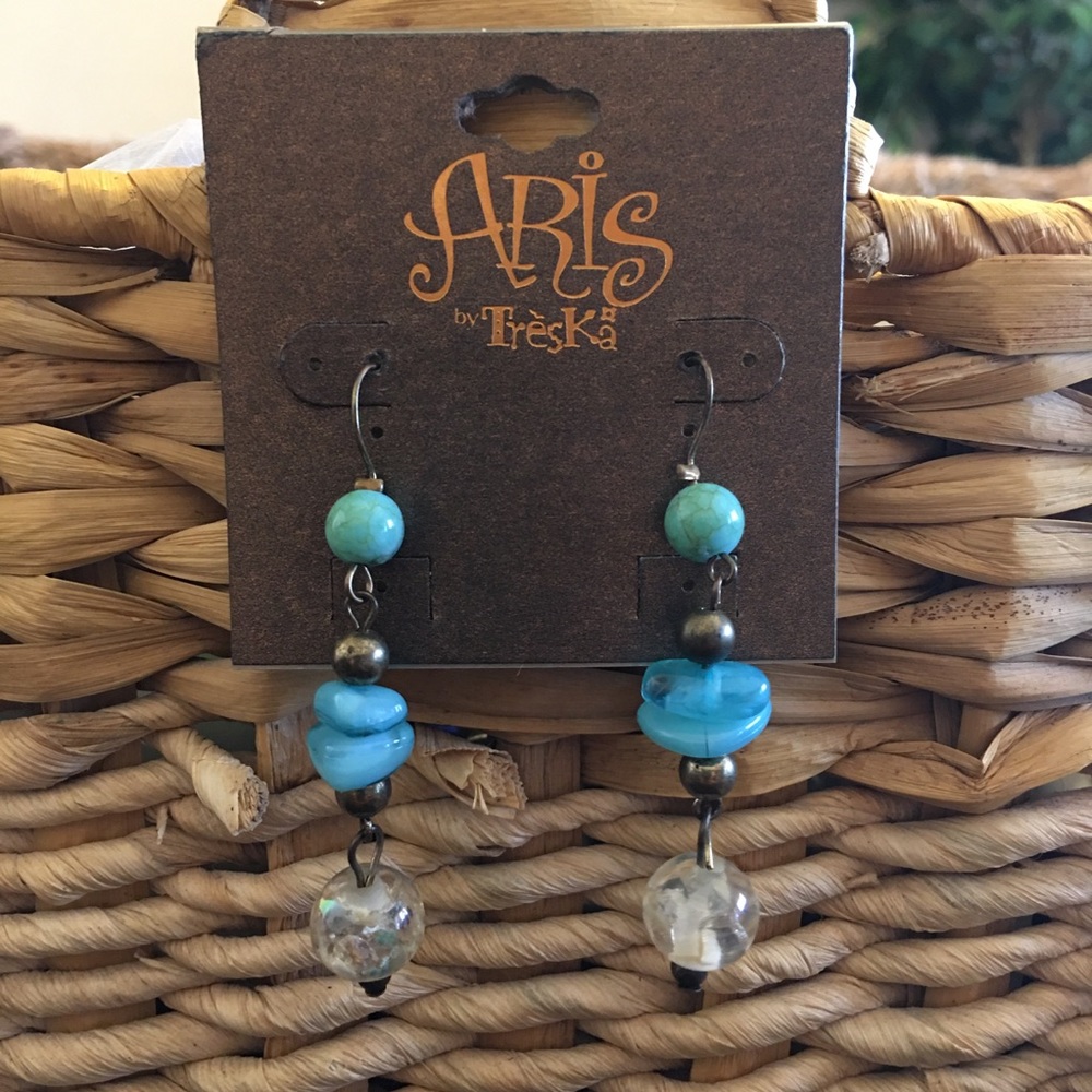 Aris by Treska beaded dangle fish hook earrings